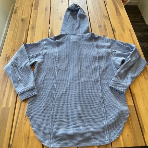 American Eagle Womens Slate Blue Waffle Knit Utility Shacket with Hood Size Xs - Picture 2 of 4